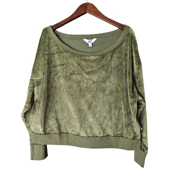 JoyLab Tops - Joy Lab Womens Olive Green Velvet Long Sleeve Boat Neck Relaxed Fit Pullover Top